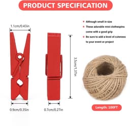 Store_9 - Houten Klammern - Creatieve Kleding Clips - 100 Stuks - Gekleurde Kleding Klemmen - Jute Touw - Handig voor Foto's en Decoratie — thumbnail 3