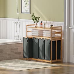 Aura® Wasmand 4 Vakken - Wasmand - Wassorteerder - Zwart - 42cm x 104cm x 100cm — thumbnail 2