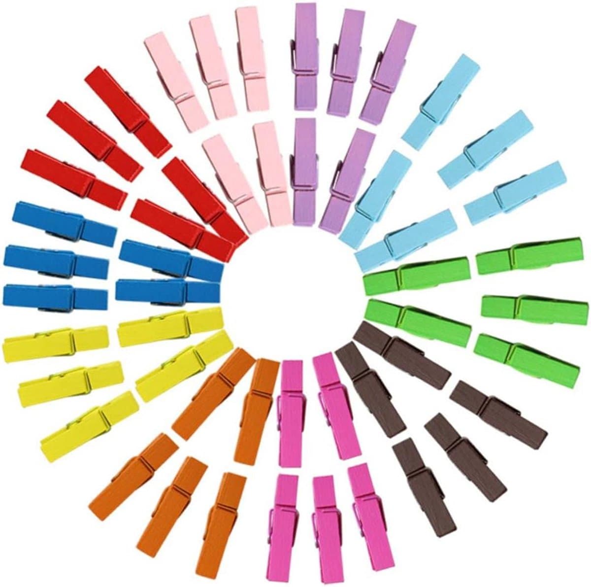 Houten Wasknijpers - Mini Fotoklemmen Papierknijpers - Huisdecoratie Knutselen - Natuurlijk Hout - 3.5 cm - 20 Kleuren — afbeelding 1