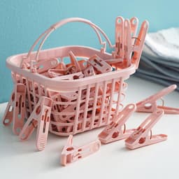 Wasknijpers Mand - 30 Kunststof Wasknijpers - Antislip - Sterke Klemkracht - Kleding Sokken Poppen Foto's - Voorraadmand - Roze — thumbnail 5