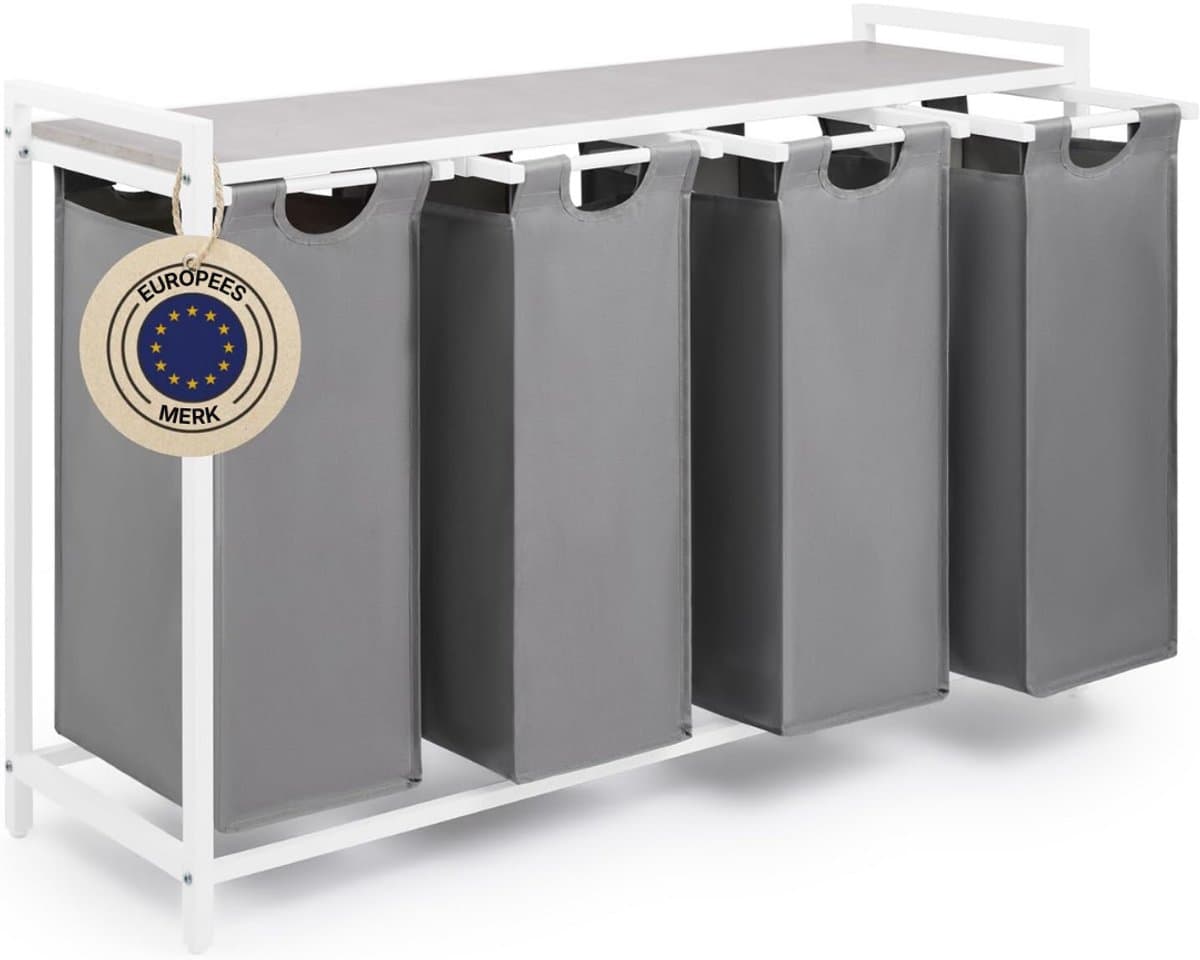 REN® Wasmand 4 Vakken - Wasmand - Wassorteerder - Crème - 73cm x 111cm x 36cm — afbeelding 1