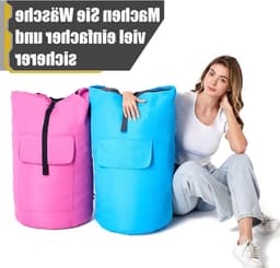 Grote Vuilwaszak XXL 115L met 2 Gevoerde Schouderbanden - Vouwbare Opbergzak voor Kleding, Duffle Bag en Rugzak (Roze) — thumbnail 3
