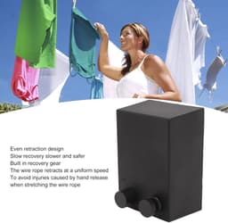 Intrekbare Waslijn - Drooglijn Uittrekbaar - Kleding Drogen - Roestvrijstalen Kabel - 42 meter - Koel Zwart — thumbnail 5