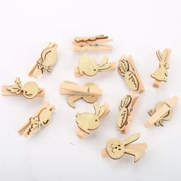 Mini Houten Knijpers - Decoratieve Knijpers - Huis Decoratie - Met Vrolijk Motief - 12 Stuks 5 cm - Natuurlijk Hout — thumbnail 2