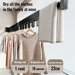 Dailygoods Aan de muur gemonteerd opvouwbaar droogrek, intrekbare kledinghanger, opvouwbare aluminium kleding voor balko — thumbnail 4