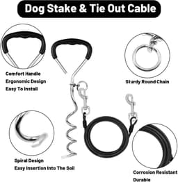 NTHProducts - Grondanker voor Honden - Robuust en Veilig - Zwart en Zilver - Geschikt voor Grote Honden - Inclusief 3m Recall Lead - Perfect voor Tuinen — thumbnail 5