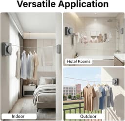 Uittrekbare Waslijn - Wand Waslijn - Kleding Drogen - Sterke Belastbaarheid - 51 Meter - Grijs — thumbnail 2