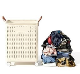 Grote Opvouwbare Wasmand op Wieltjes – Kunstleder – Effen – 55x36x37,7 cm – Melkwit. — thumbnail 3