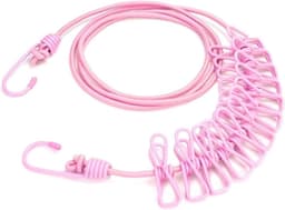 Waslijn met clips - Uittrekbare lijn - Kleding drogen - Weerbestendig ontwerp - 18 meter - Roze — thumbnail 1