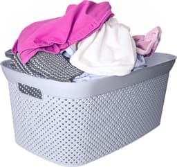Wasmand - lichtgrijs - kunststof - 34 x 54 x 23 cm - 35 liter - met handvatten - manden voor wasgoed — thumbnail 1