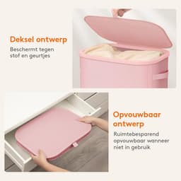 Wasmand met Deksel - Laundry Basket - Ruimtebesparend Opbergen - Verwijderbare Zakken - 55L 42x24x55cm - Roze — thumbnail 4