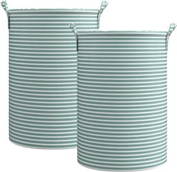 Wasmand Opbergmand Opvouwbaar - Set van 2 - XXL Formaat - Stoffen Wasmand - Voor Wasgoed Speelgoed en Kleding - Groen Gestreept — thumbnail 1