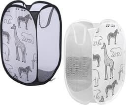 Pop Up Laundry Basket Pack of 2 - Foldable with Mesh - 30 x 30 x 48 cm - Handles - Fabric Basket for Deposit Bottles Collection — thumbnail 1