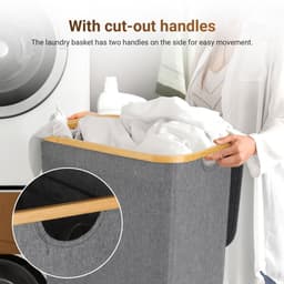 Slanke wasmand met deksel, 100 l, uitneembare voering van gaas, Oxford-stof, opvouwbaar, 44 x 33 x 69 cm, zwart — thumbnail 5