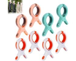 Grote wasknijpers voor strandstoelen - set van 8 stuks, winddicht en duurzaam met plastic clips - ideaal voor handdoeken, badlakens, tapijten en beddengoed.