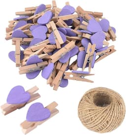 100 Stuks Mini Houten Hartvormige Wasknijpers Paars en Multicolor voor Decoratie en Knutselen — thumbnail 1