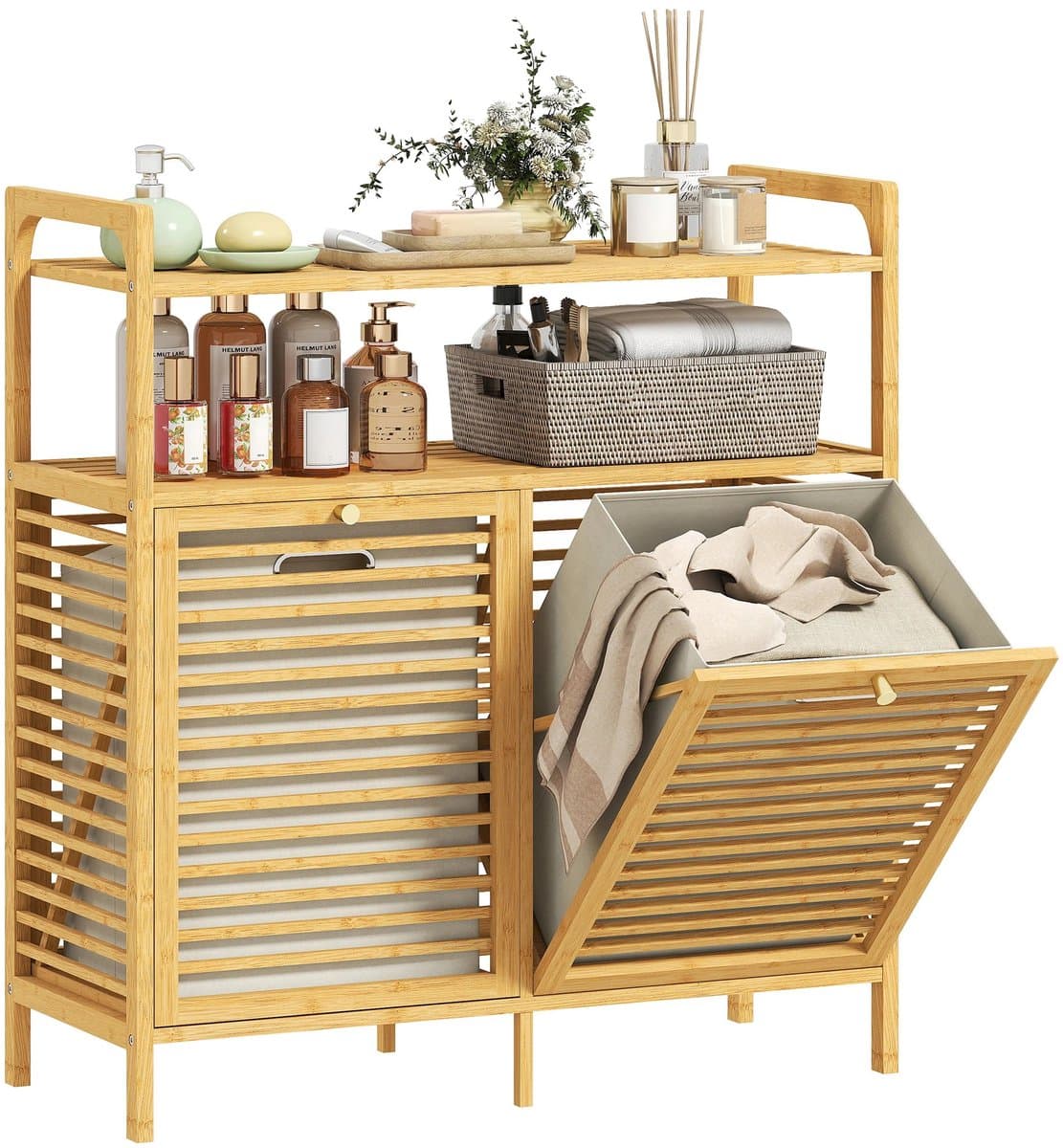 JAQZY Wasmand - Wassorteerder 2 Vakken - Wasmand Meubel - Opbergsysteem - 82 × 33 × 88 cm - Praktisch - Stijlvol - Bamboe — afbeelding 1
