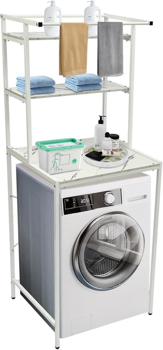 Hoog Wasmachine Rek met 3 Planken - Verstelbaar en Stevig Opbergrek voor Wasruimte — afbeelding 1