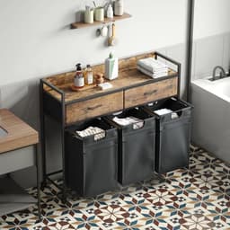 Wasmand met 3 vakken en 2 laden, waswas sorter met uittrekbare waszakken, 106 x 33 x 91,5 cm — thumbnail 2