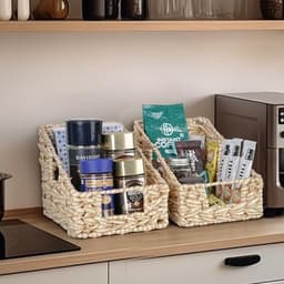 PromoHome Geweven Opslagmanden met Handvatten (Set van 2) - Decoratieve Organisatiemanden voor Keuken, Kelder en Planken - Duurzame Wicker Manden voor Huishoudelijke Opslag — thumbnail 4