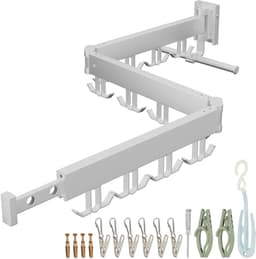 wanddroogrek inklapbaar - draaibaar - met accessoires - wit — thumbnail 1
