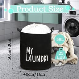 24L Collapsible Laundry Basket with Drawstring and Handle - Waterproof Polyester Cotton Hamper for Laundry, Products, Toys, Bedroom - Set of 2 — thumbnail 4