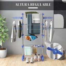Homcom 4-Level Opvouwbare Verticale Waslijn met 6 Wielen Blauw – waslijn – wanddroogrek – waslijndraad – waslijndraad met stalen kern — thumbnail 3