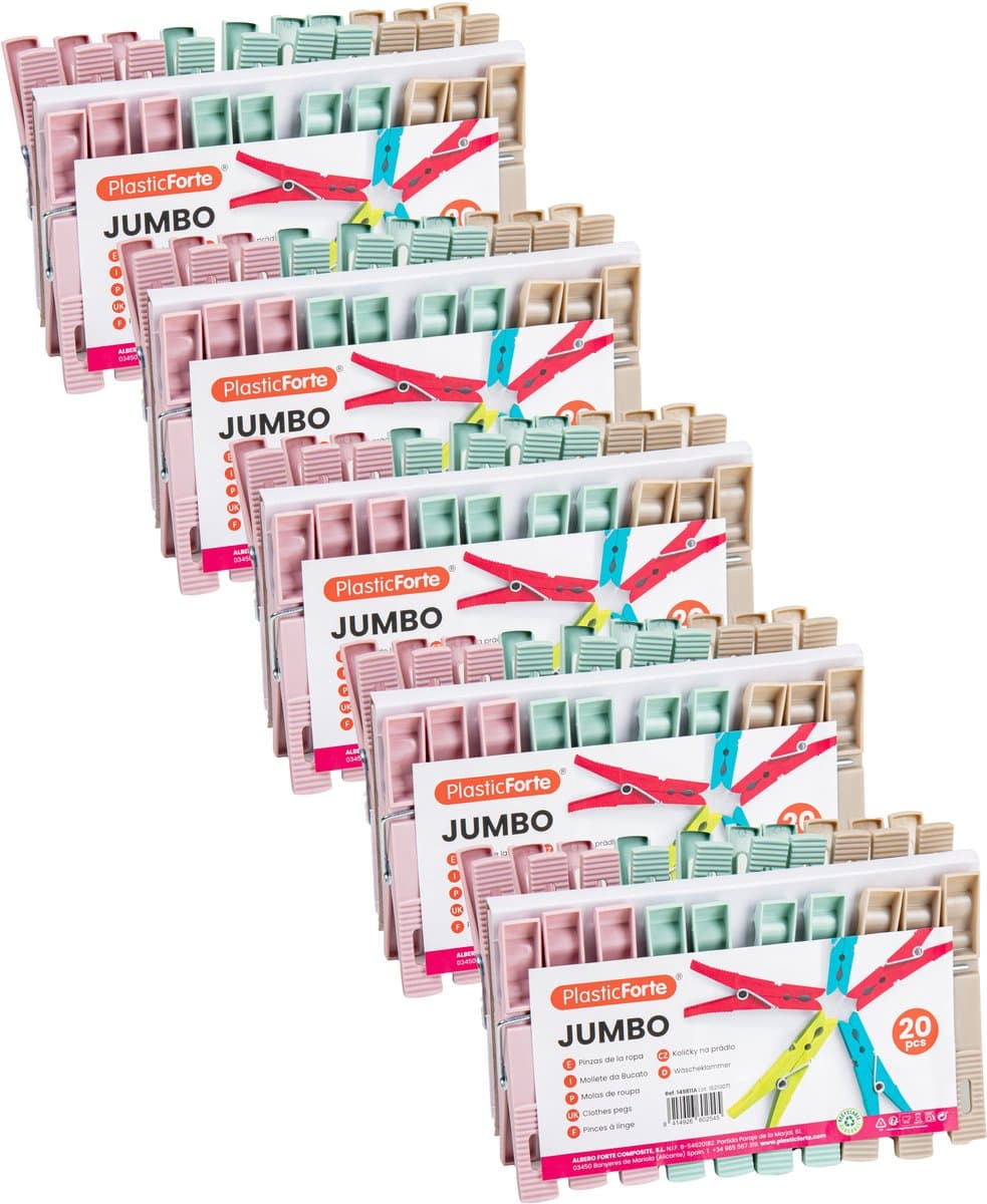 Plasticforte Wasknijpers XL formaat - 100x stuks - pastel kleuren mix - kunststof - 10 cm - Was ophangen — afbeelding 1