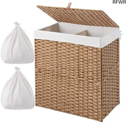 RFWR® Dubbele Wasmand met Deksel - Rieten Wasmand voor Badkamer en Slaapkamer — thumbnail 1