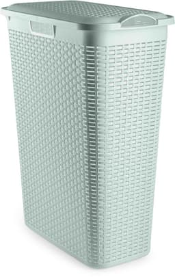 Plasticforte Smalle Wasmand met deksel Rotan - 2x - groen - gevlochten kunststof - 48 liter - 27 x 46 x 60 cm — thumbnail 2