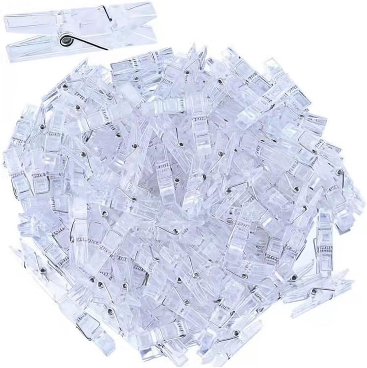 Dailygoods- Knijpers Mini 100 Stuks - Kunststof - Transparant - Wasknijpers - Fotoknijpers - Decoratie - Robuuste Klemkracht — afbeelding 1