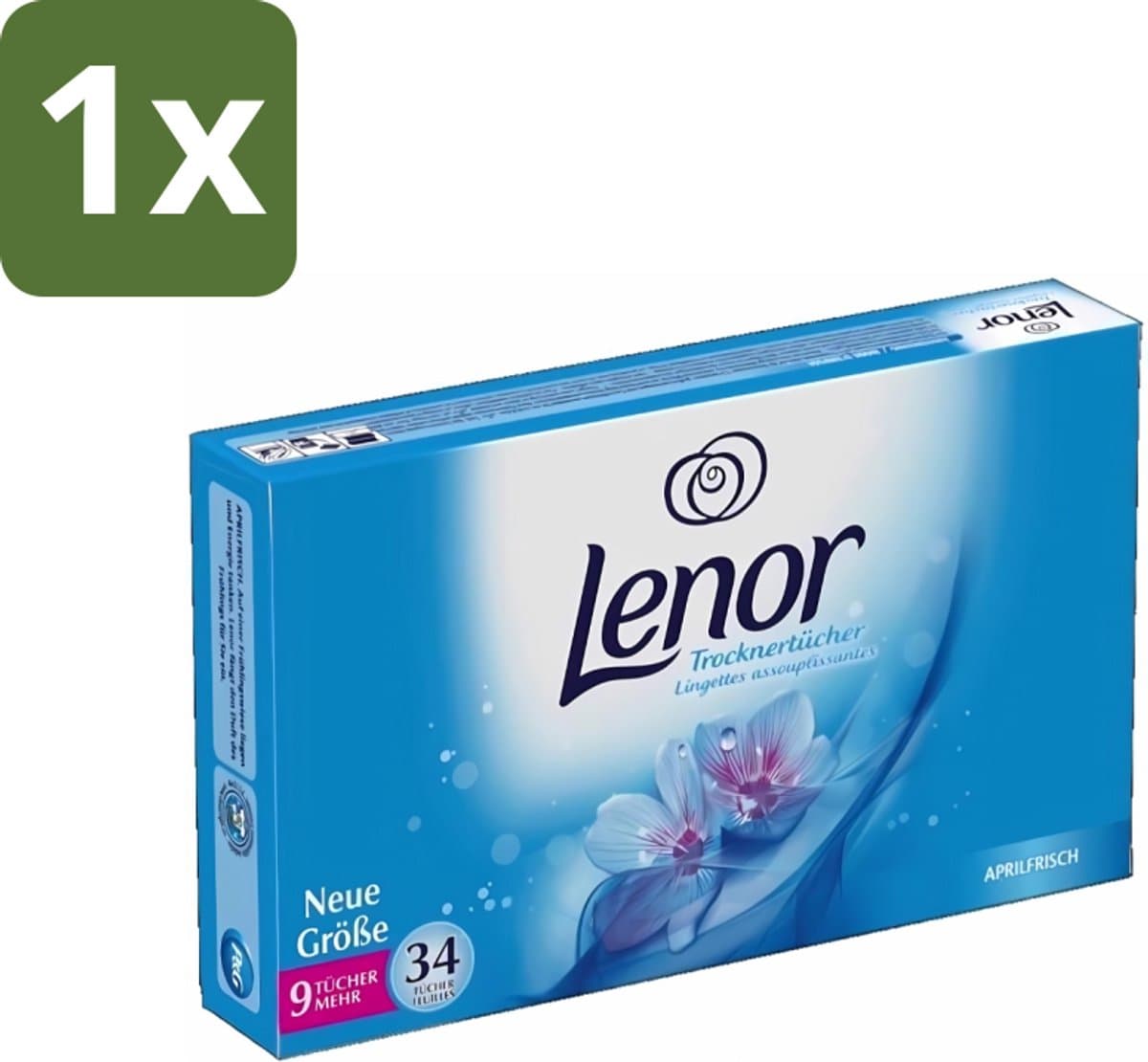 1 x Lenor - Droogtrommeldoekjes - Aprilfris - Textielverfrisser - 34 Doekjes - Droogtrommeldoekjes - Wasdoekjes - Textielverfrisser - Frisheid - Statische Elektriciteit — afbeelding 1