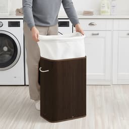 Wasmand met deksel - 80 liter - opvouwbaar - donkerbruin — thumbnail 3