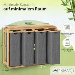 Wasmand met 4 vakken, ruimtebesparend design en bamboeconstructie — thumbnail 5
