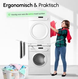 Tussenstuk Wasmachine Droger – Stapelkit met Uitklapbaar Droogrek – Wit – Bodo® — thumbnail 2