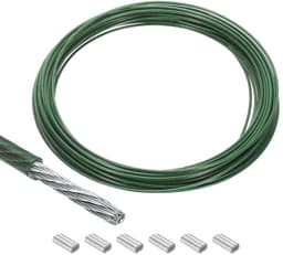 Allecta - Staalkabel 30 meter roestvrij staal 304 met vinyl coating en 6 aluminium hulzen voor wasrek optillen - Groen — thumbnail 1