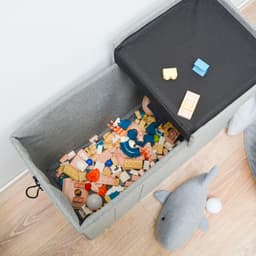 85L Wasmand met Gewatteerd Deksel - 62x31x45 Bank met Stevig Houten Frame - Wasverzamelaar Groot — thumbnail 4