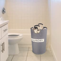 LAUWG - 82 l Opvouwbare Wasmand met Handvat, Grote Capaciteit Wasmanden, Kledingmand Van Oxford, Draagbare Wassorteerder Opbergcontainer Voor Wasgoed, Kleding, Dekens, Speelgoed, Handdoeken, Grijs — thumbnail 2