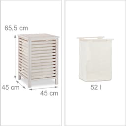 wasmand walnotenhout - met deksel - 52 l - uitneembare waszak - badkamer - wit — thumbnail 3