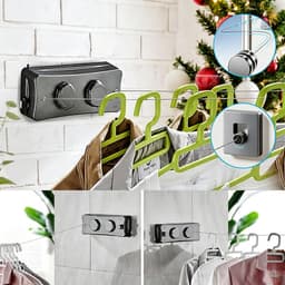 Waslijn - Uitschuifbare waslijn - Waslijn voor binnen - Wandgemonteerd kledingrek - Geschikt voor hotels, badkamers en balkons - Dubbele lijn - Duurzaam - Geen boren nodig - Lengte 5,1 meter - 27*9*4,5 cm - Gunmetalgrijs — thumbnail 4