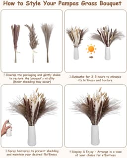 Gedroogde pampasgras, gedroogde bloemen, elegante pampasgras-decoratie, droogbloemen herfst, ideaal voor boho-woonkamers, slaapkamers, kantoren, bruiloften, feesten en vazen — thumbnail 2