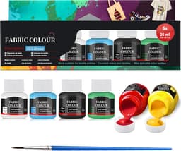 Paint, textielverf, wasbare stofverf voor kleding, T-shirt, jeans, stof, canvas, glas, crème, hout (6 kleuren) — thumbnail 1