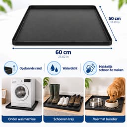 Bobypet-Wasmachine lekbak - Siliconen beschermmat - Waterdicht - Beschermt de vloer tegen lekkage - Voor wasmachine, droger, vaatwasser, koelkast en airco - 60 x 50 x 1,5 cm - Zwart — thumbnail 2