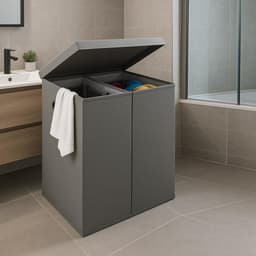 Vuile wasmand 150 l met 2 vakken, dubbele mand met uitneembare waszakken, sorteerbak met metalen handgrepen, geurdicht deksel, 64 x 36 x 65 cm — thumbnail 5