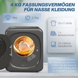Mini wasdroger met LED-touchscreen en 6 programma's – 48x40x56 cm – Luchtafvoerdroger met 4 kg laadvermogen – voor kleine ruimtes – Grijs — thumbnail 5
