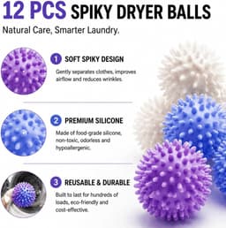 12 wasballen voor droger, herbruikbare wasballen voor droger en wasmachine, vervanging voor wasverzachter, anti-pilling, sneller drogen voor donsjacks en kleding (wit, blauw, paars) — thumbnail 5
