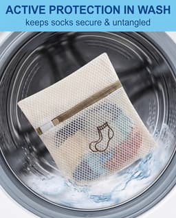3 zakken voor het wassen van sokken in de wasmachine, klein formaat, zacht net en veilige sluiting, voorkomt krimpen en klitten, ideaal voor het beschermen van gevoelige panty's — thumbnail 3