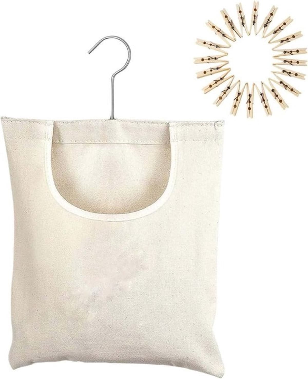 Zakje voor wasknijpers - Houder voor knijpers - Ruimte om wasknijpers op te bergen - Ontworpen om op te hangen - 32x20x2 cm - Beige — afbeelding 1