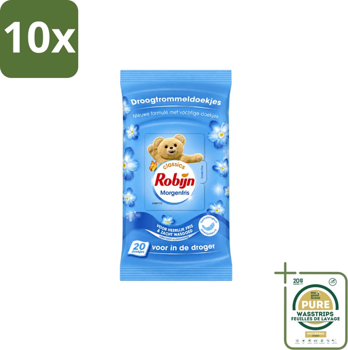 10 x Robijn – Droogtrommeldoekjes – Morgenfris - 20 Doekjes - Wasstrips - Droogtrommeldoekjes - Wasgoed Drogen - Frisheid Droger - Wasgoed Verzorgen - Kleding Beschermen — afbeelding 1