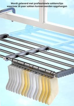 DYVNS® Wasrek Hangend Trapgat - Droogrek Ophangbaar - Voor Radiator, Deur, Balkon - Uitschuifbaar 38-55 cm — thumbnail 3